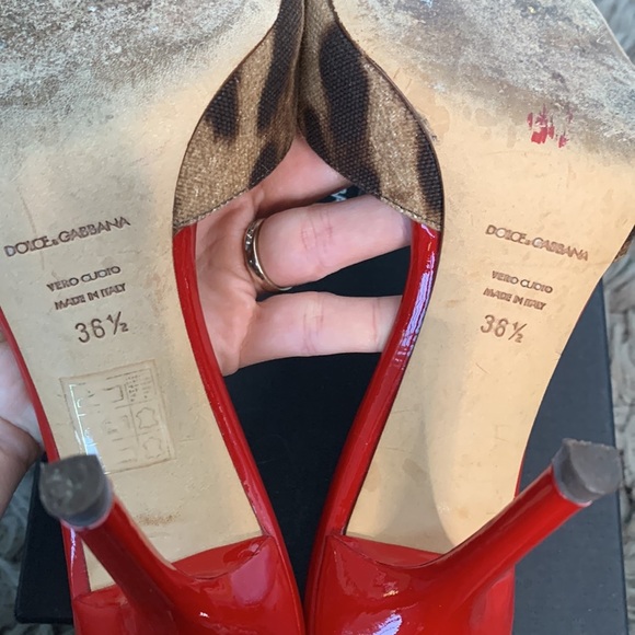 Dolce and Gabbana Red Patent Heel with Leopard Print Slides size 36.5 - Picture 6 of 9